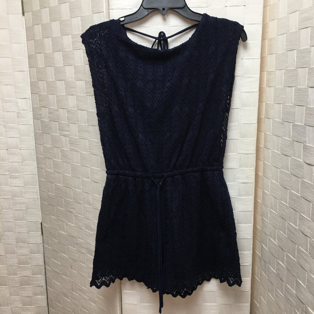 New York & Company navy lace romper with pockets and lining size XS